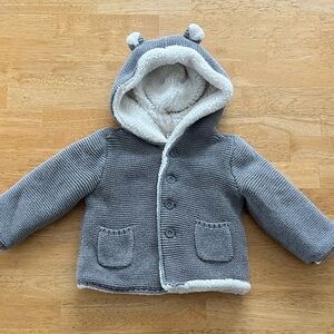 Carters 12M Gray Hooded Fleece Baby Cardigan with Bear Ears